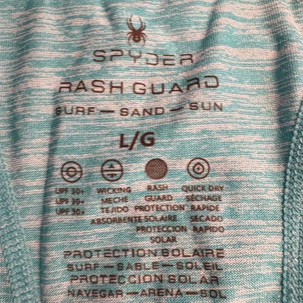 Spyder Swim Mens Rash‎ Guard Shirt Teal Heather UPF 30+ Short Sleeve Large
